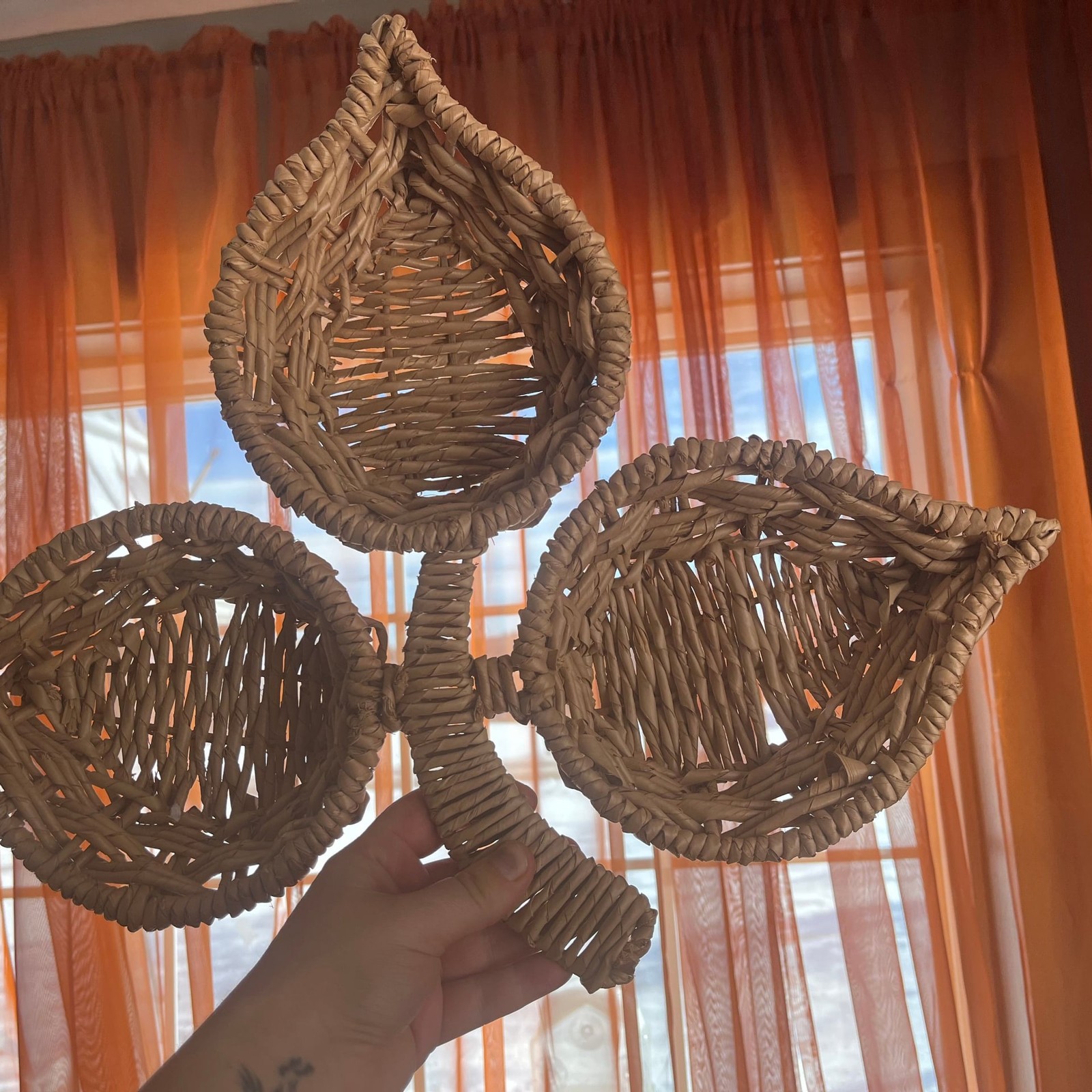 Vintage Wicker Leaf Shaped basket