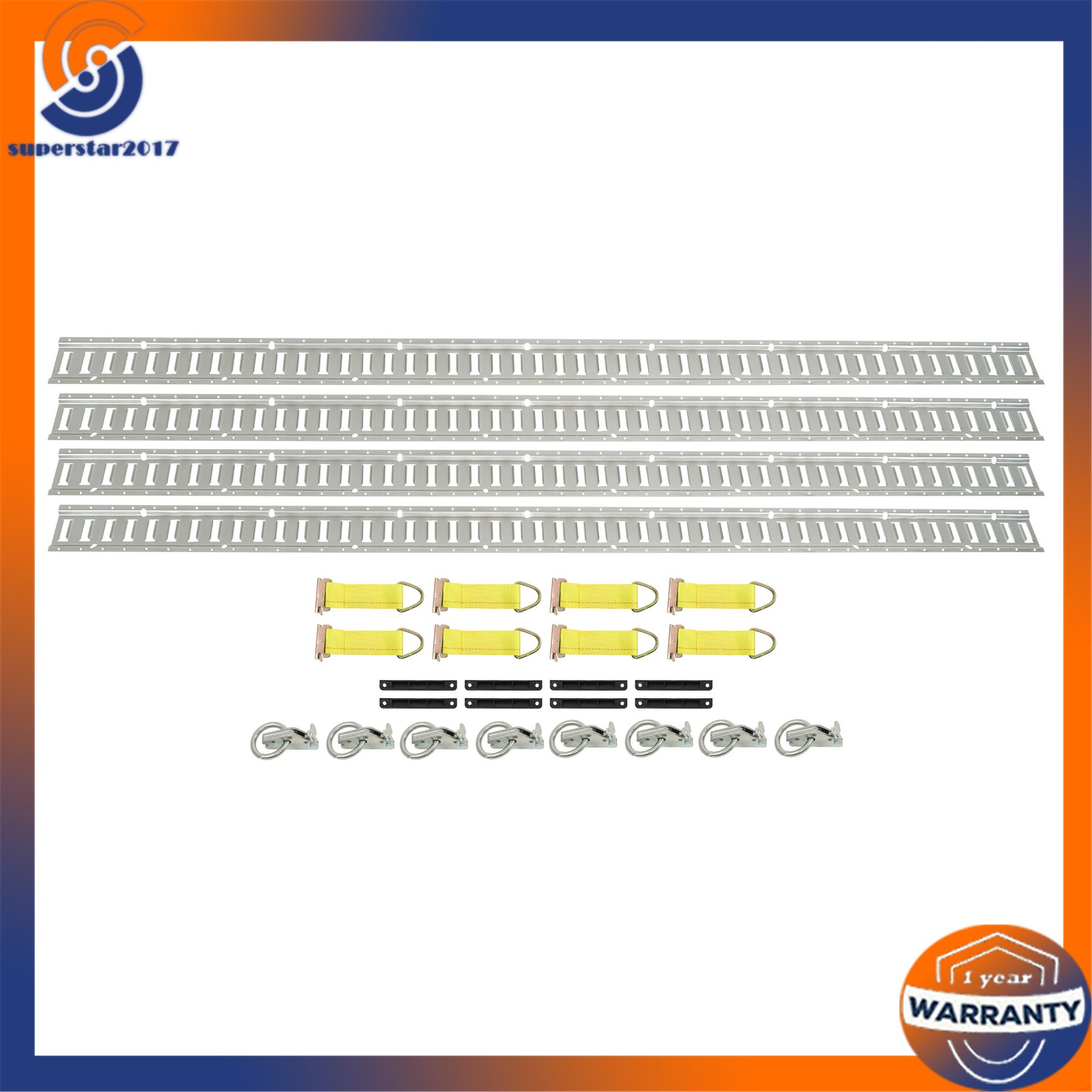 Silver 28 Pack 8 Foot E Track Rail Kit, Zinc Plated With Hardware For Trailers