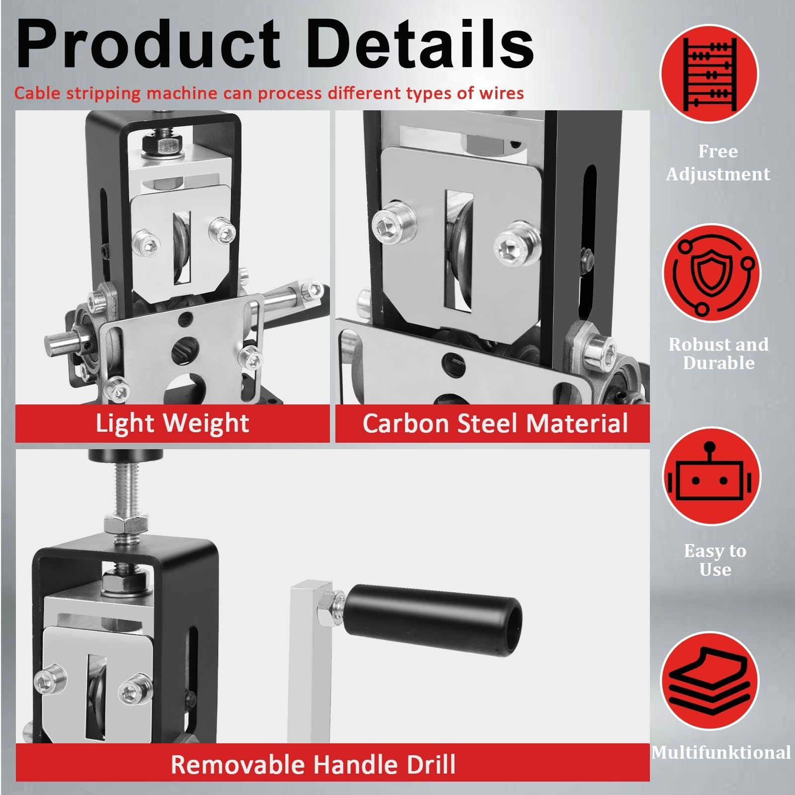 Manual Wire or Cable Portable Stripping Machine 1mm-21mm Hand Crank or Drill