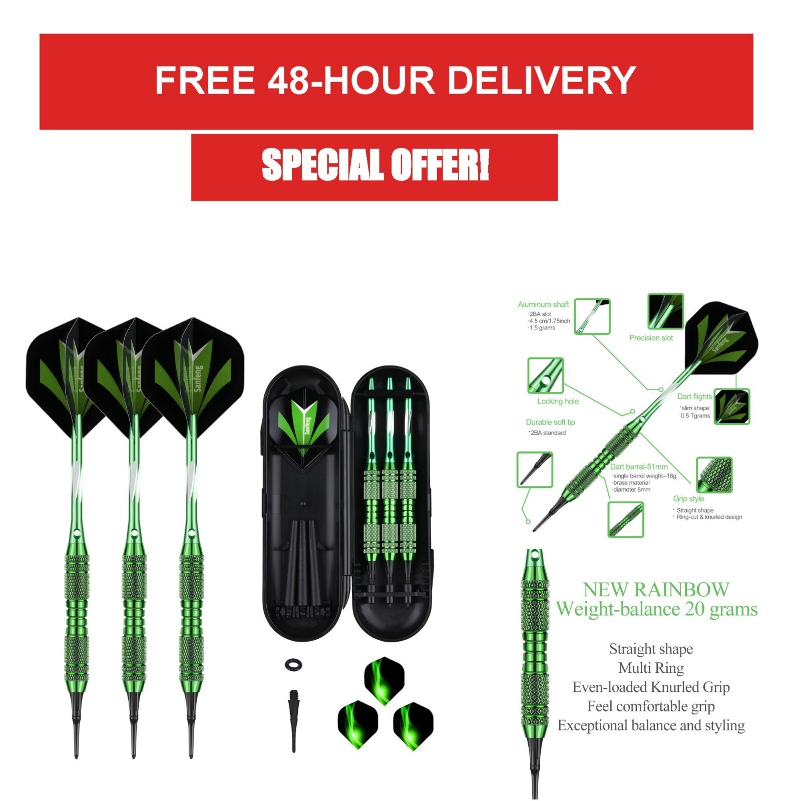 sanfeng Soft Tip Darts Set 18/20 Grams with Accessories for Electronic Dartboard
