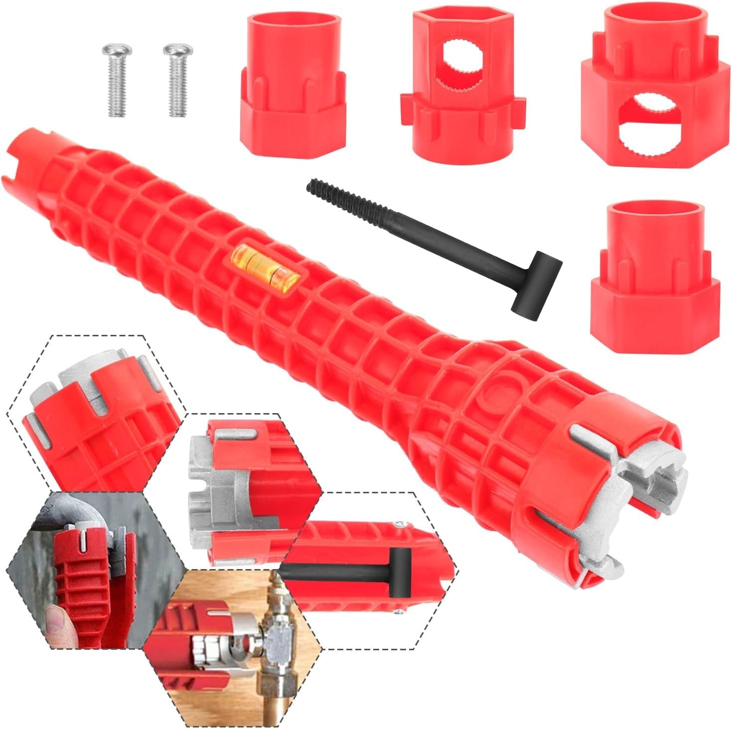 Instalador de Llaves 8 en 1 Herramienta Multifuncion Roja para Plomeria