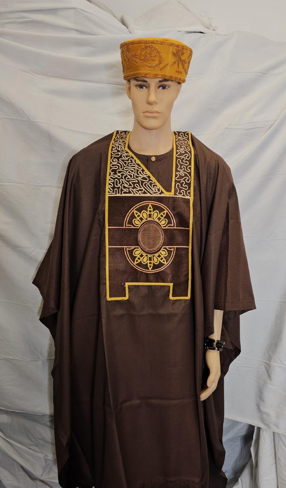 3 piece Brown High Quality  Agbada Wedding Party Nigeria MEN Outfit