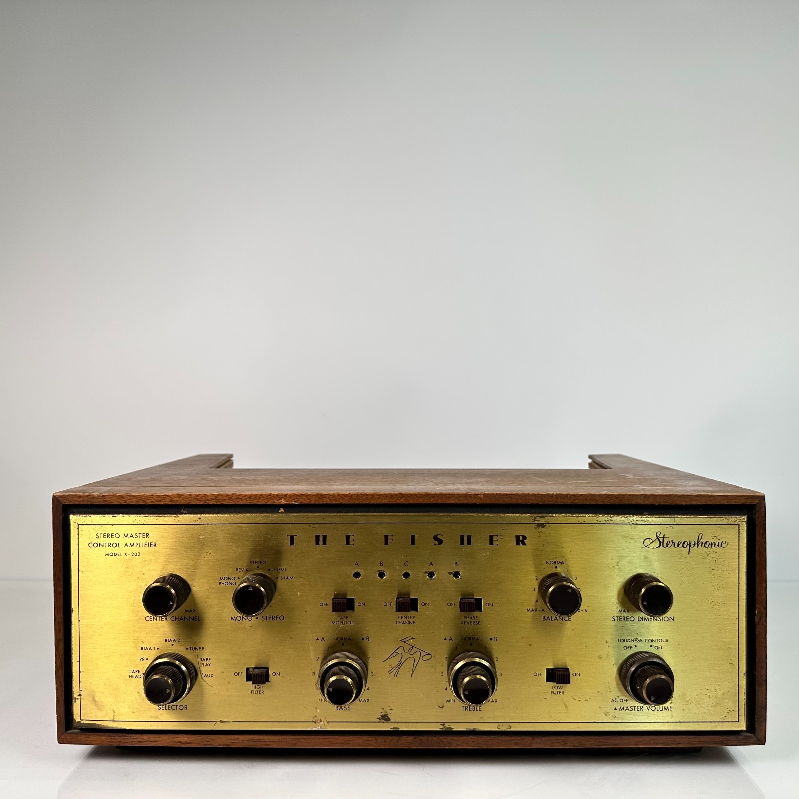 Vintage Original The Fisher Stereo Master Control Amplifier X-202 Wood Cabinet
