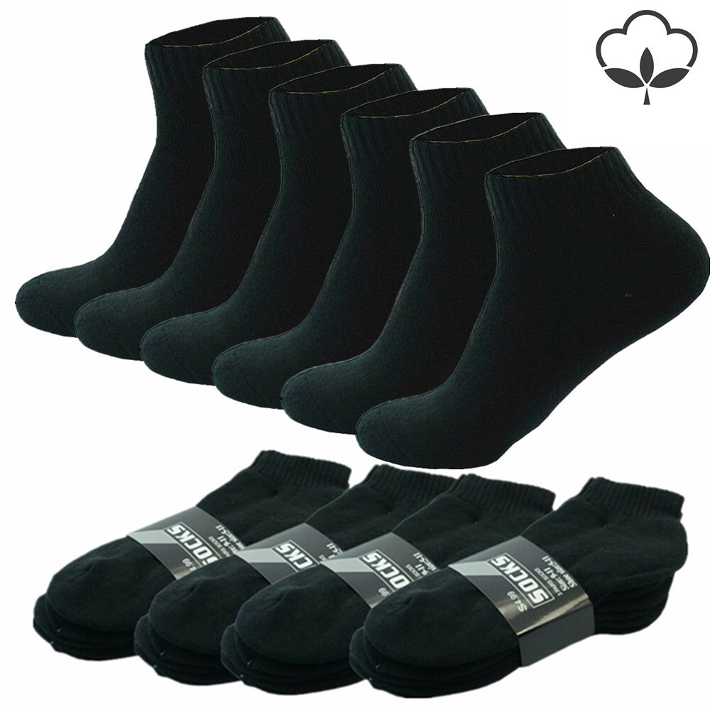 Men Plain Black Sports Athletic Thick Cotton Socks Ankle Low Cut Size 9-13