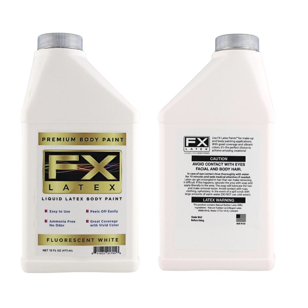 FX Latex Fluorescent White - 16 oz - Face and Body Paint GLOWS UNDER BLACKLIGHT!