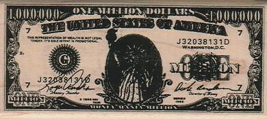 1,000,000 Bill 2 x 4 1/4" Rubber Stamp, Money Stamp, Mixed Media Stamp