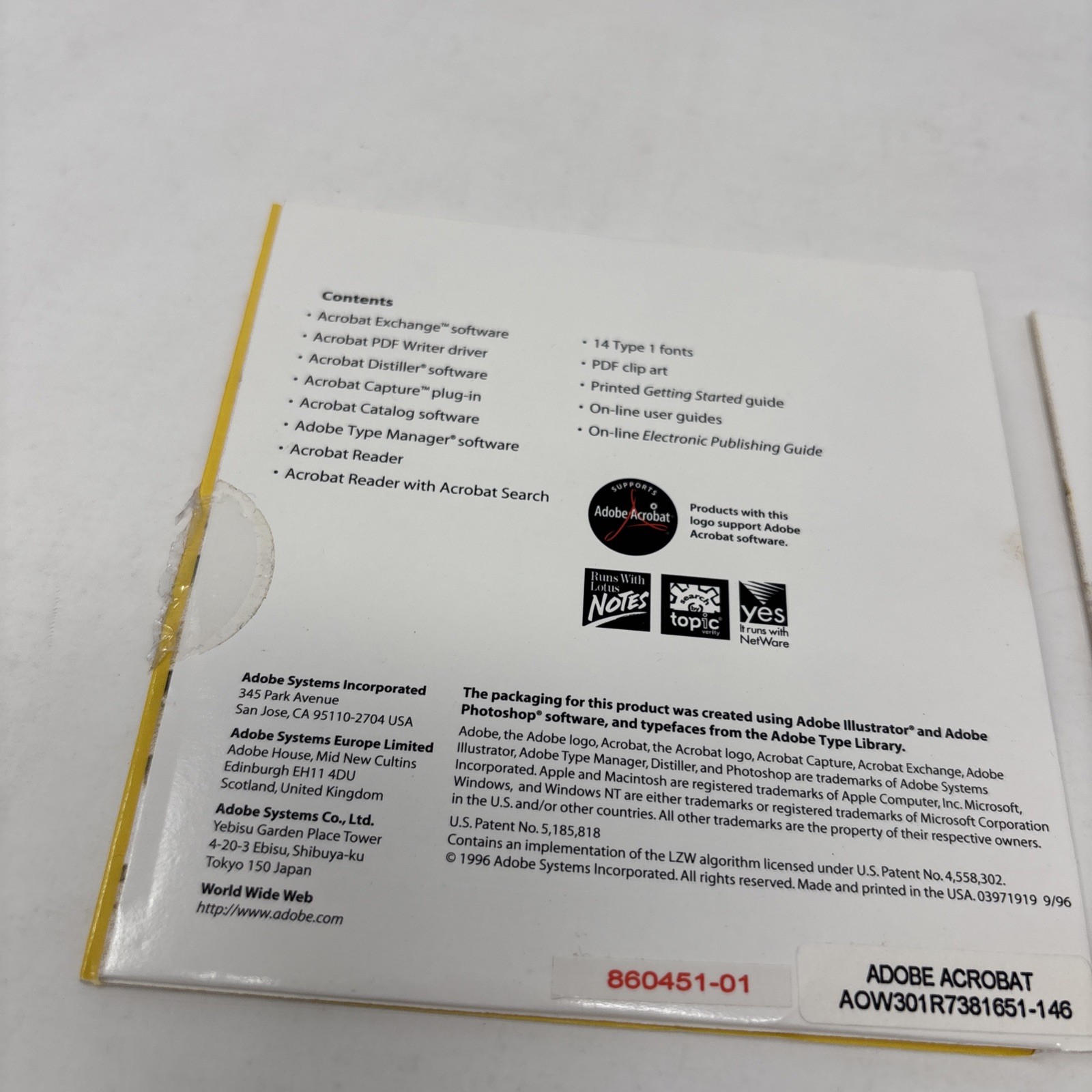 Adobe Acrobat 3.0 for Mac & PC Full Version CDs and sleeve vintage software