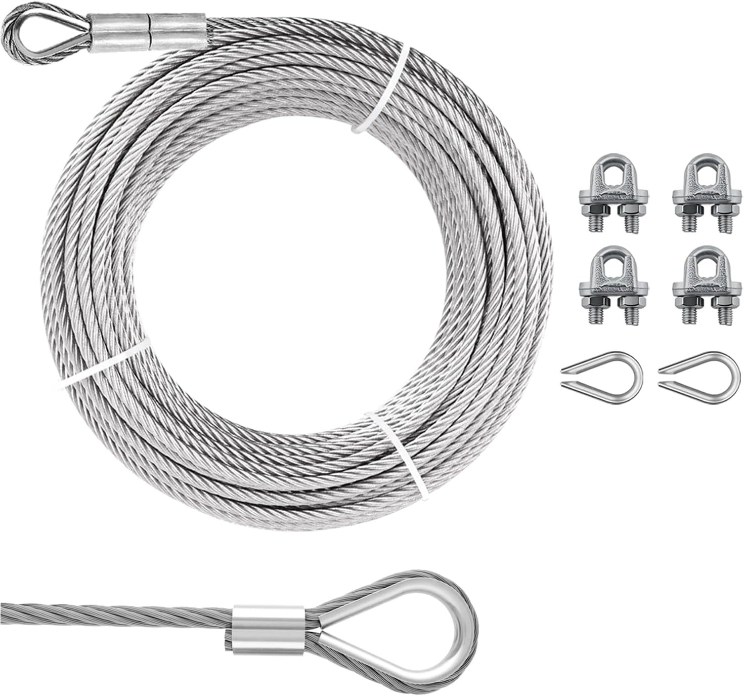 3/8" Steel Cable Kit,  10Ft 7x19 Strand Aircraft Cable with Loops, Heavy Duty