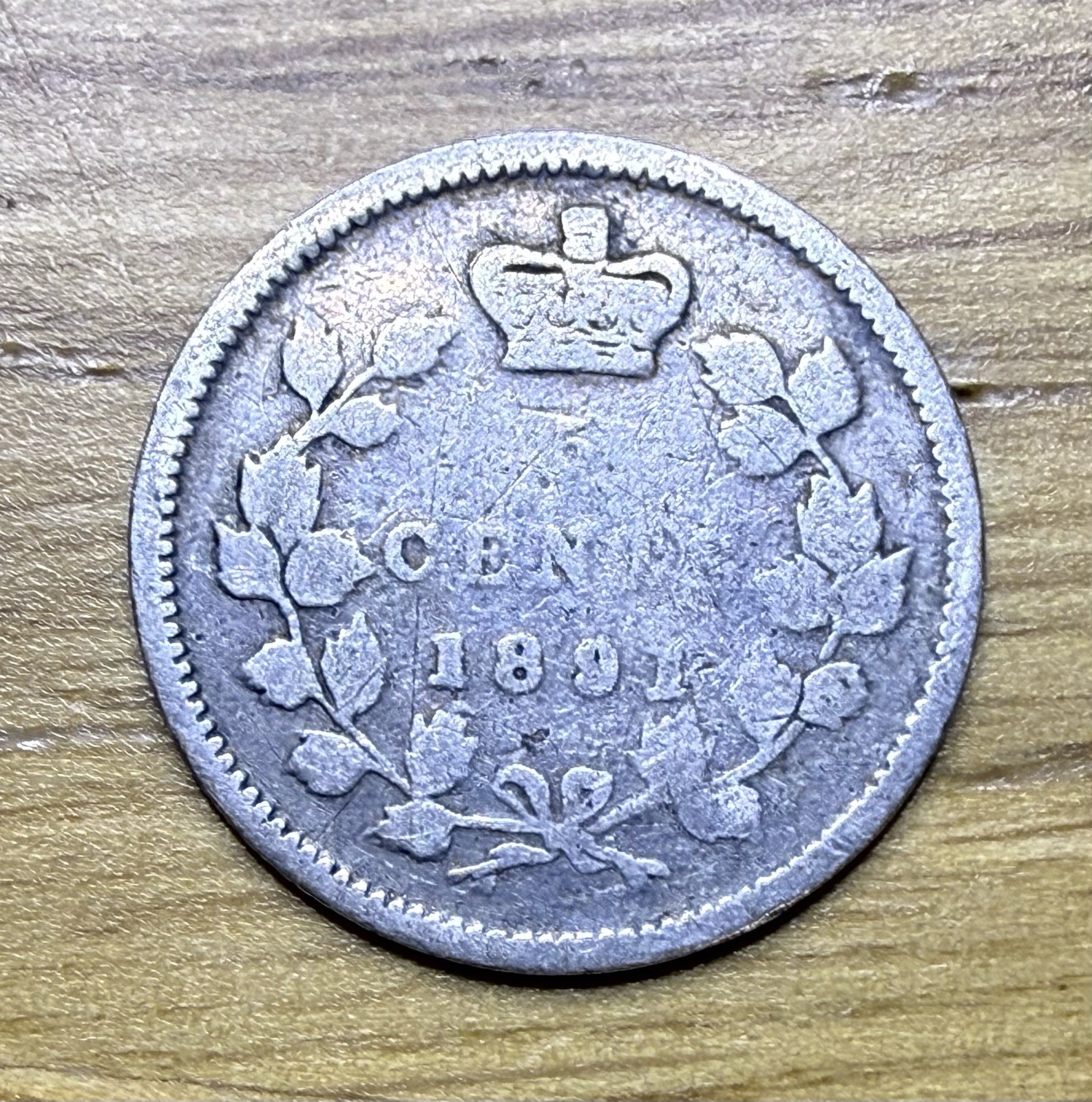 1891 Canada Victoria .925 Silver 5 Five Cents Coin In Circulated Condition.
