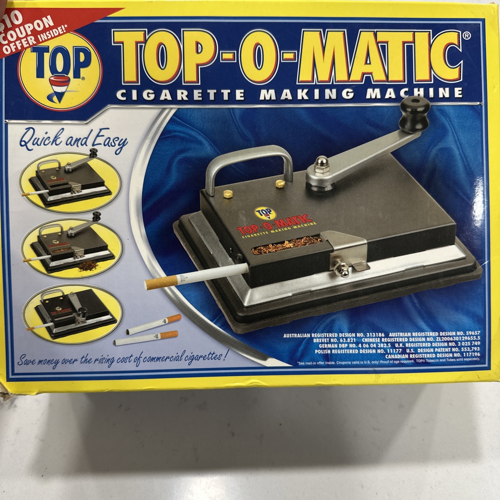 TOP O MATIC CIGARETTE ROLLING MACHINE KING SIZE & 100MM ^