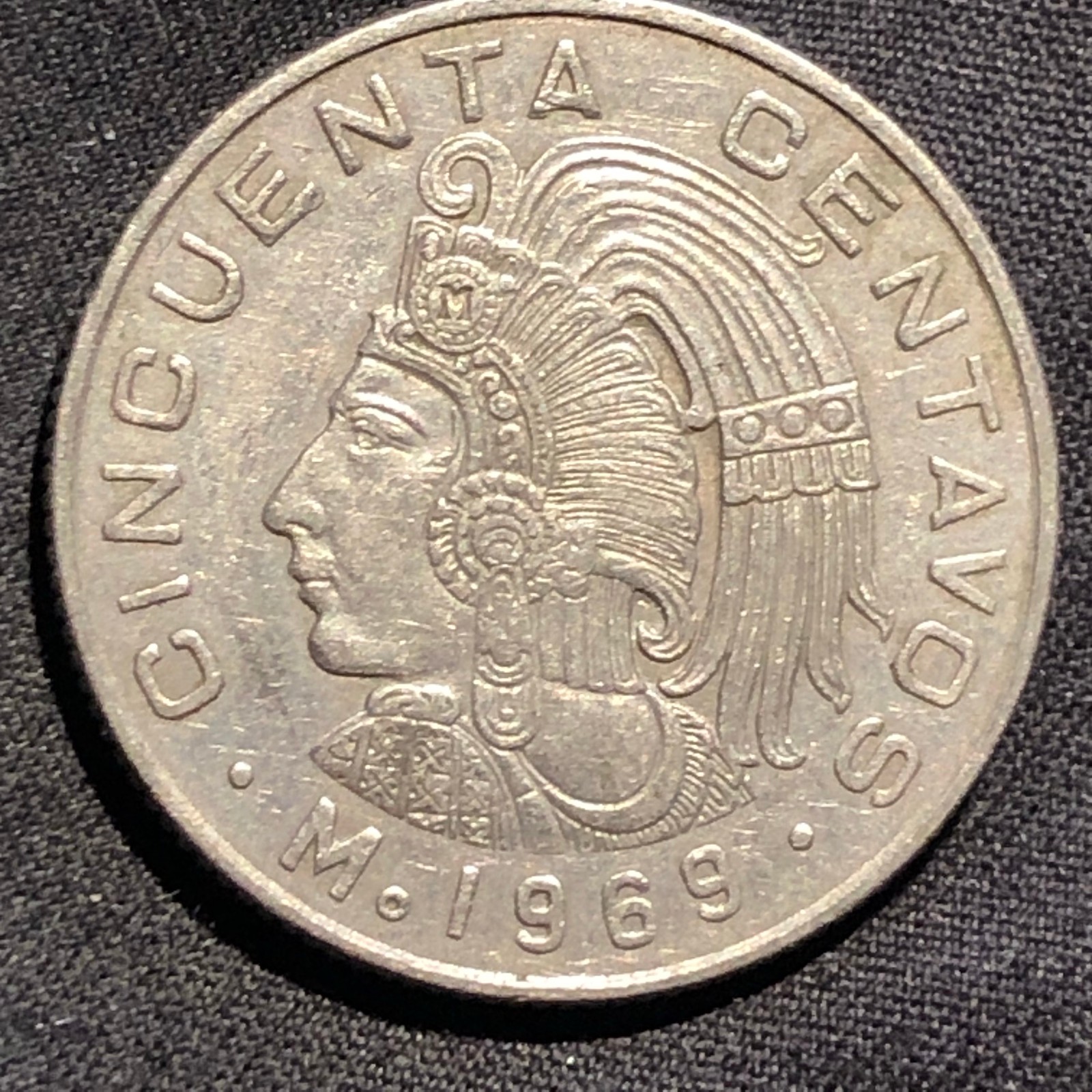 1969 Mexico 50 Centavos Copper-Nickel Coin - AU (About Uncirculated) condition