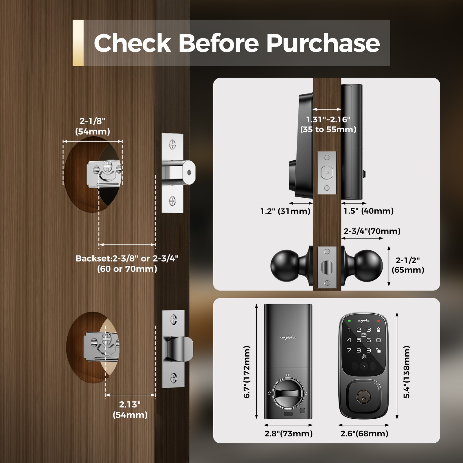 ARPHA Keyless Entry Door Lock Palm Recognition Digital Keypad Deadbolt+Knobs APP