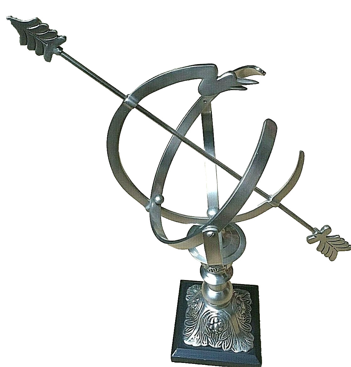 Large Sphere with Arrow Armillary Decor Metal Vintage 17 1/2" tall