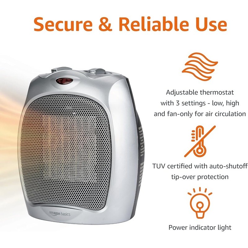 Portable Ceramic Space Heater W/ Adjustable Settings & Safety Features New