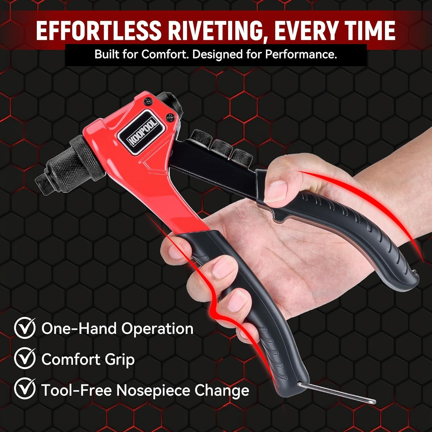 Rivet Gun Kit, Manual Pop Rivet Tool with 200 Rivets and 4 Drill Bits, 4 Tool-Fr