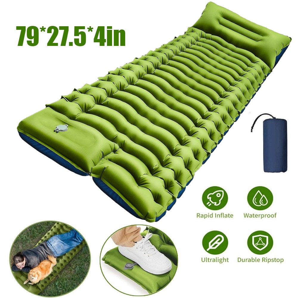 Camping Sleeping Pad, Ultralight Camping Mat with Pillow Built-in Foot Pump US