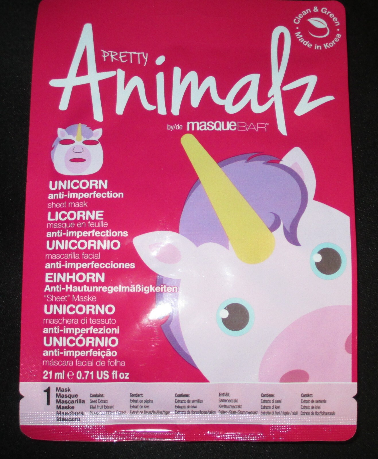 masque BAR Pretty Animalz Unicorn Facial Sheet Mask NEW