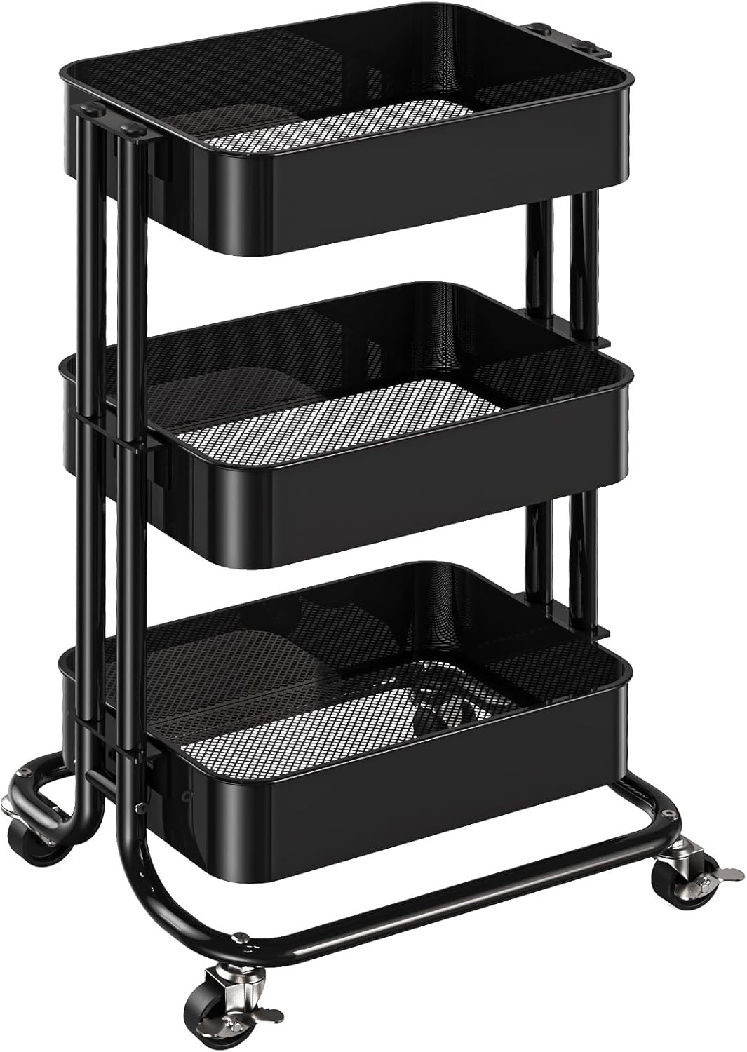 Multifunctional 3-Tier Rolling Utility Cart with Mesh Baskets - Ideal for Home