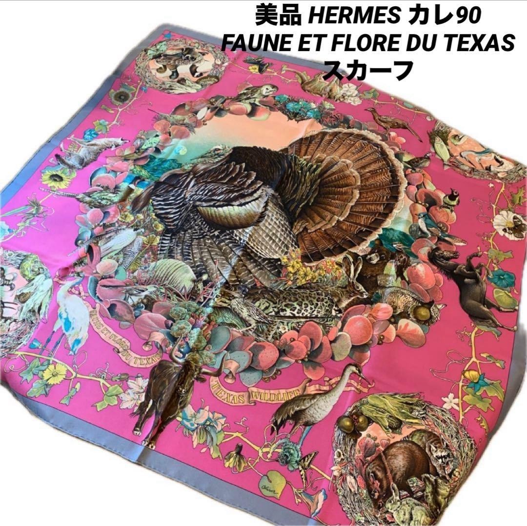 HERMES Carre 90 Faune Et Flore Du Texas Silk Scarf
