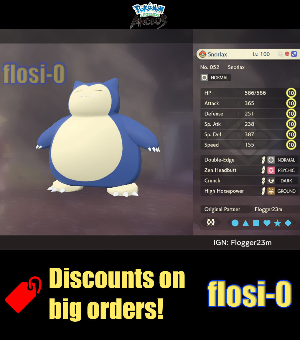 6IV Shiny Alpha Snorlax Max Effort Level Pokemon Legends Arceus