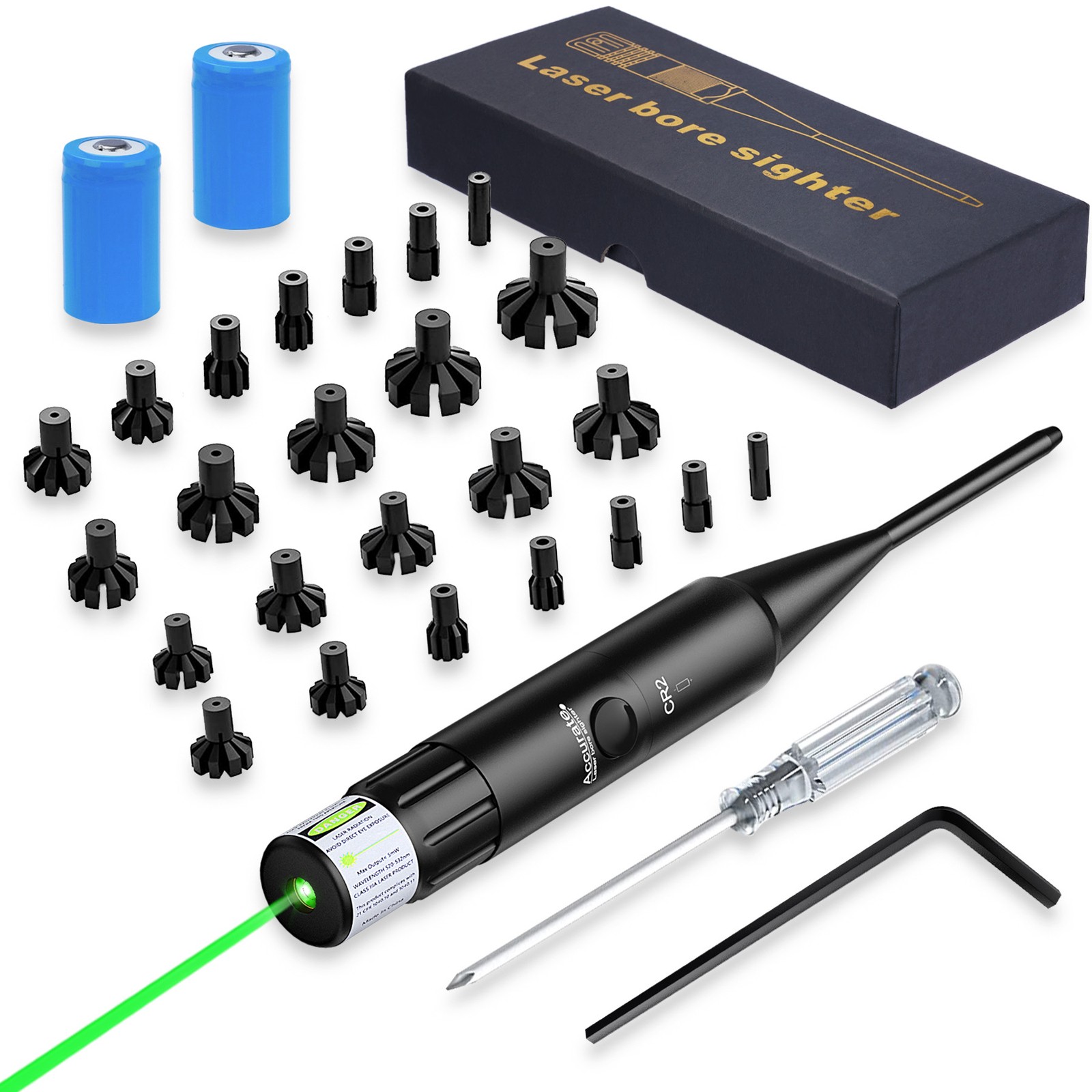 Red/Green Laser Bore Sight Kit, 12 Marked Adapters for .17~.78 Cal & 12GA US NEW