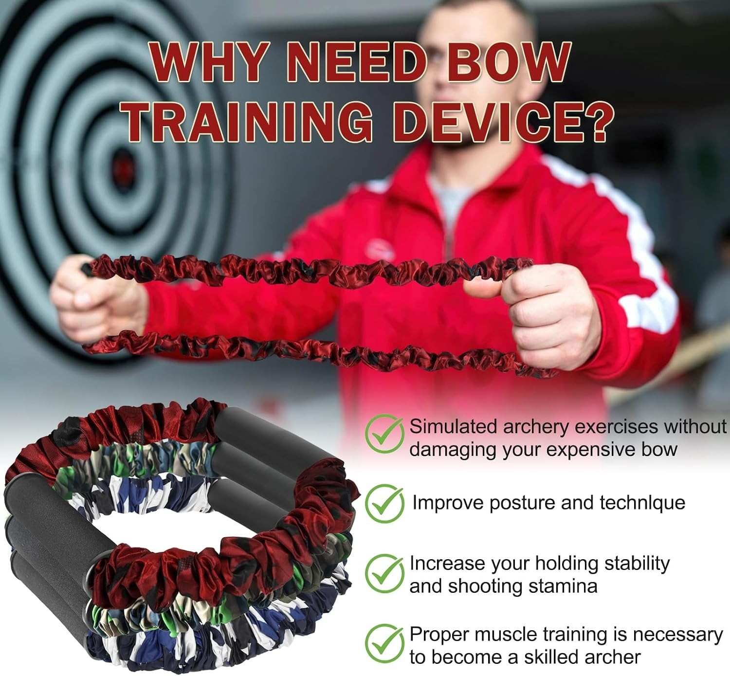 Archery Bow Trainer, 25 35 45 Lbs Archery Band Draw Exerciser Training, Rubber S