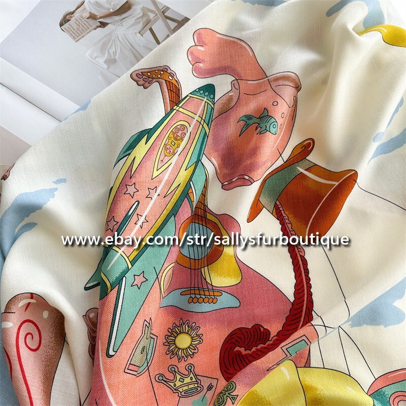 Sallys 75% Cashmere & 25% Silk Stole Parade Print Double Face Scarf Shawl 53"