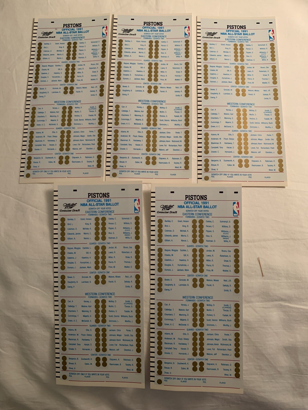 1991 NBA All-Star Ballot Unscratched - Jordan, Bird, Magic, Stockton - Lot Of 5