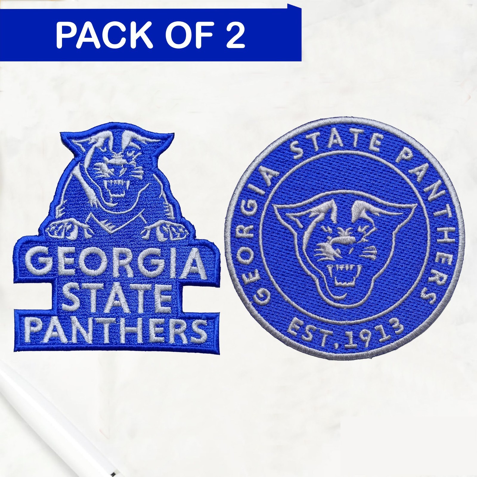 2Pcs Georgia State Panthers NCAA Team Logo Iron On Patch-Sew Patch-Embroidered