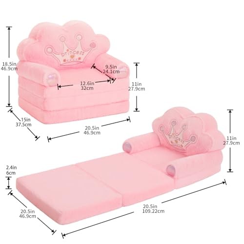 Toddler Chair Comfy，Foldable Princess Couch for Girl, Toddler Recliners Pink