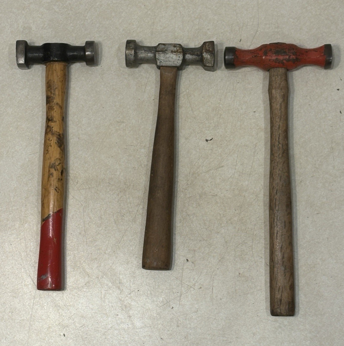 Lot of 3  Vintage Planshing Hammer Head Round & Square Faces Tinsmith Auto Body