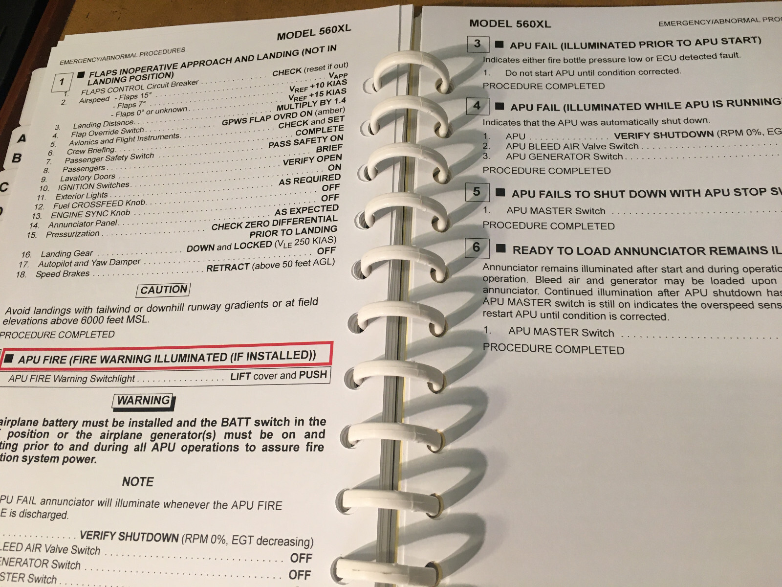 Cessna Citation Excel 560XL Pilot's Emergency /Abnormal Procedures Checklist
