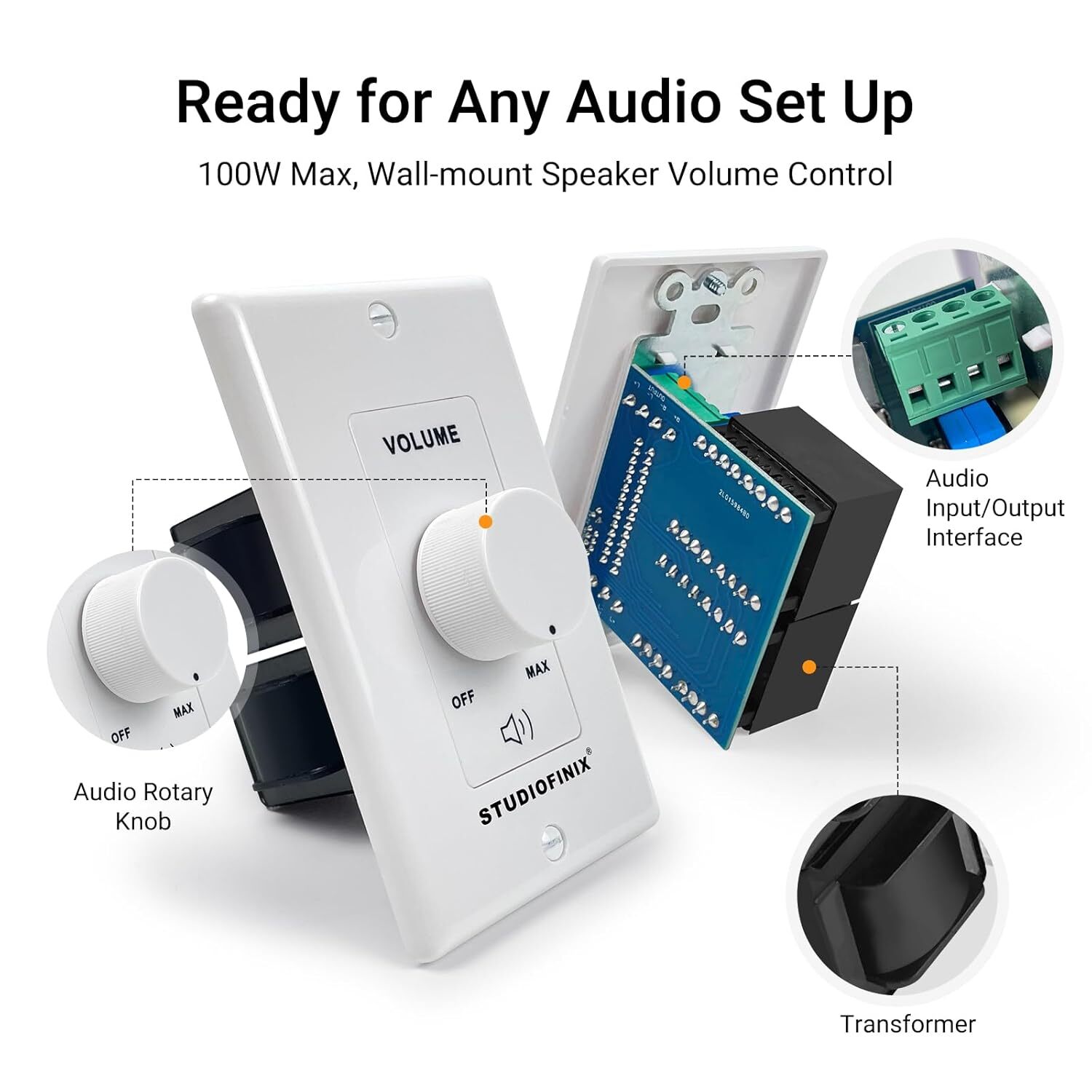 In Wall 100W Stereo Volume Control Speaker Switch Home Audio