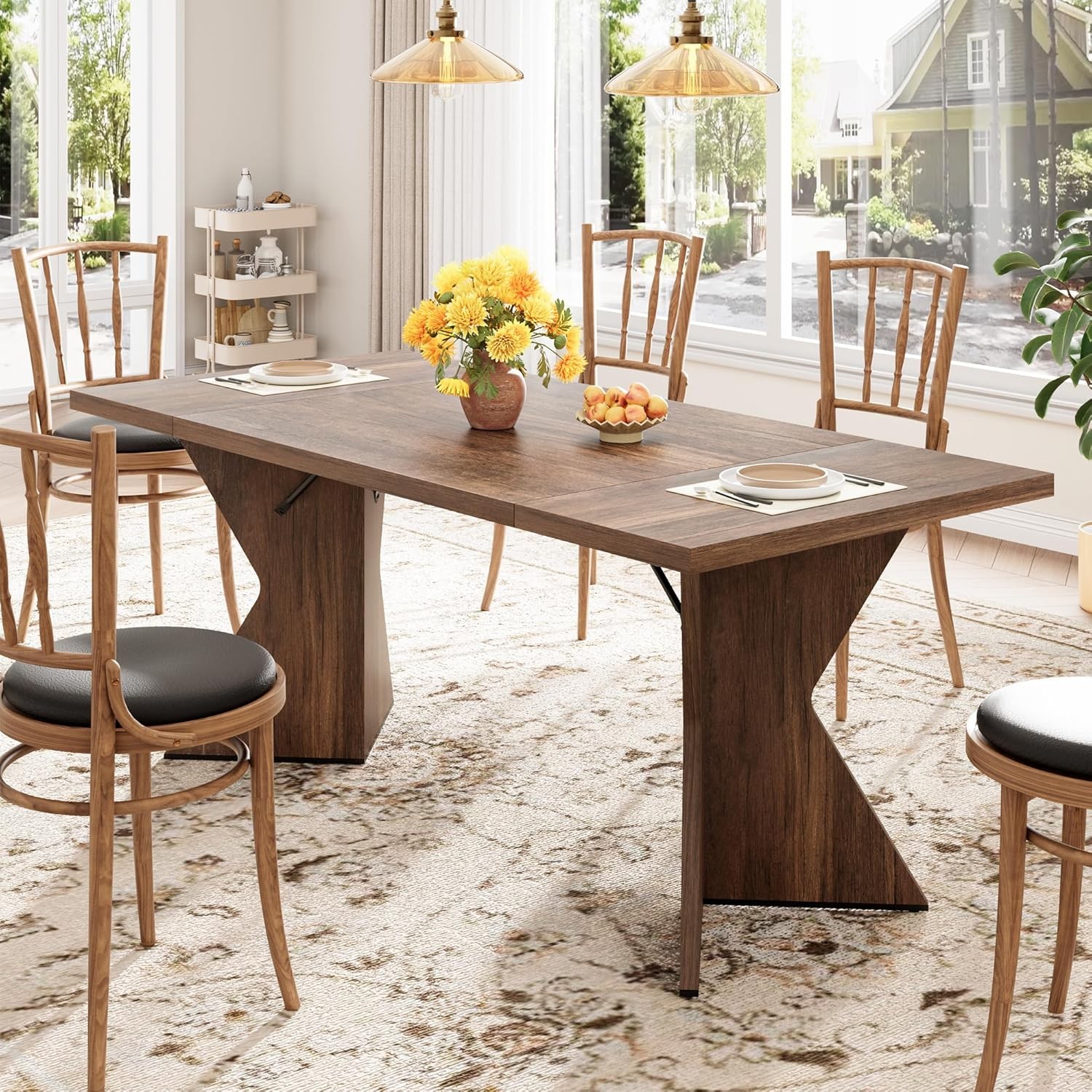 Rectangular Dining Table Iron Foot 1 Panel/Footboard Thick Triamine Double-Sided