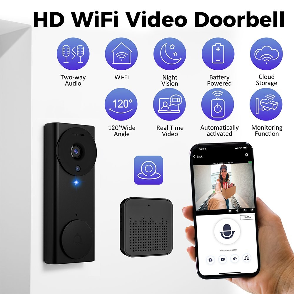 Smart WiFi Video Doorbell Wireless Door Bell Phone Ring Intercom Security Camera