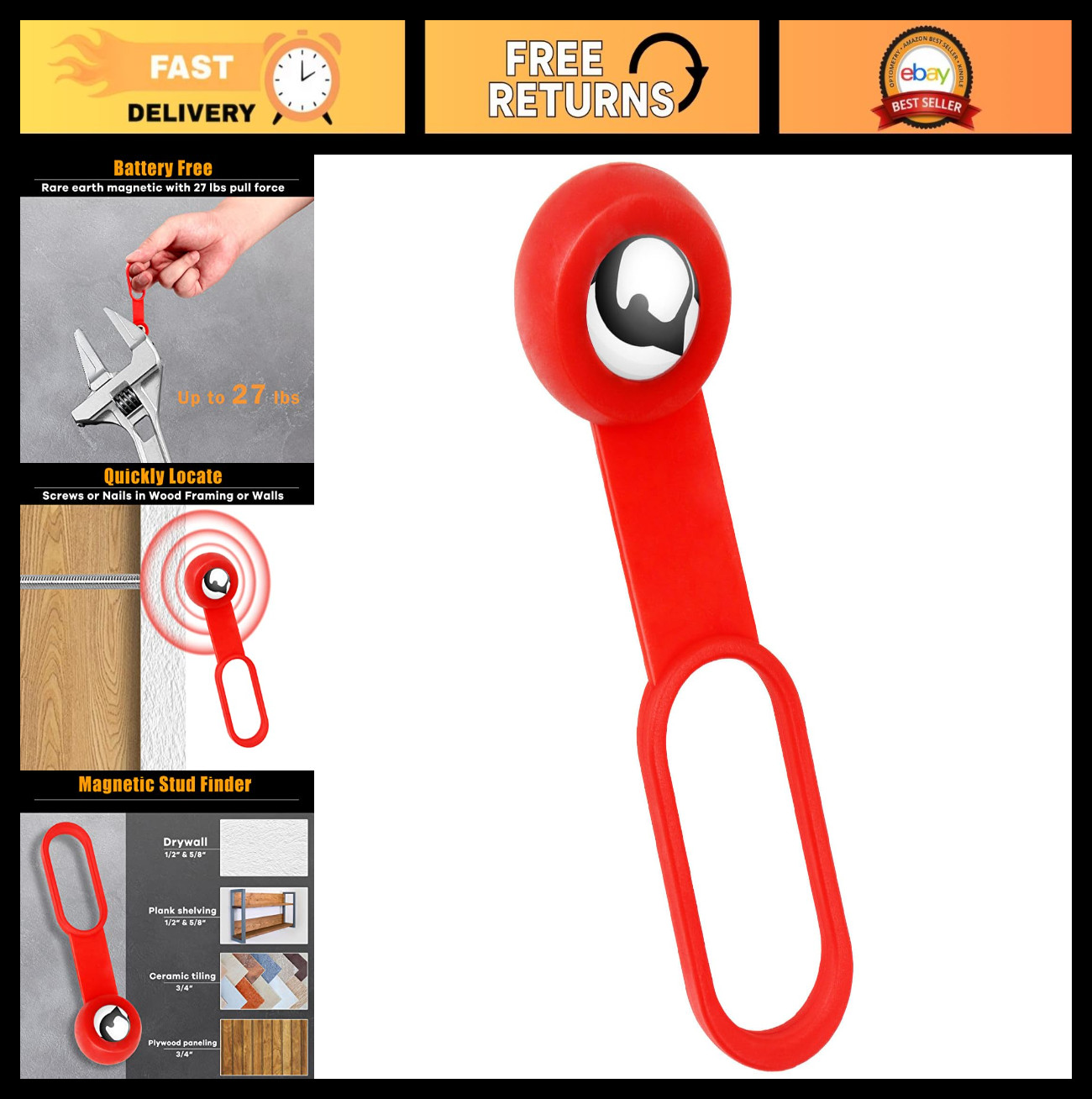 Magnetic Stud Finder - 27 lbs Pull Power, No Batteries, Detects Metal & Wood