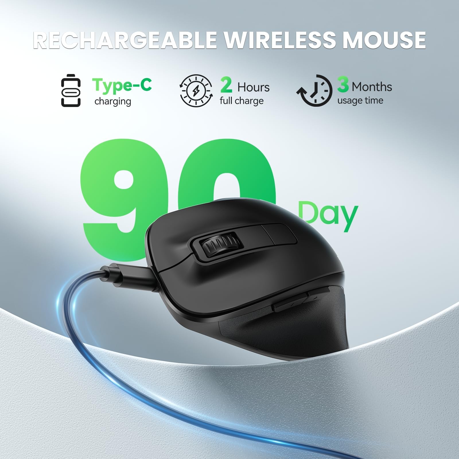 TECKNET Wireless Mouse, Bluetooth Mouse (BT5.0/3.0 & 2.4G) Rechargeable 4800 ...
