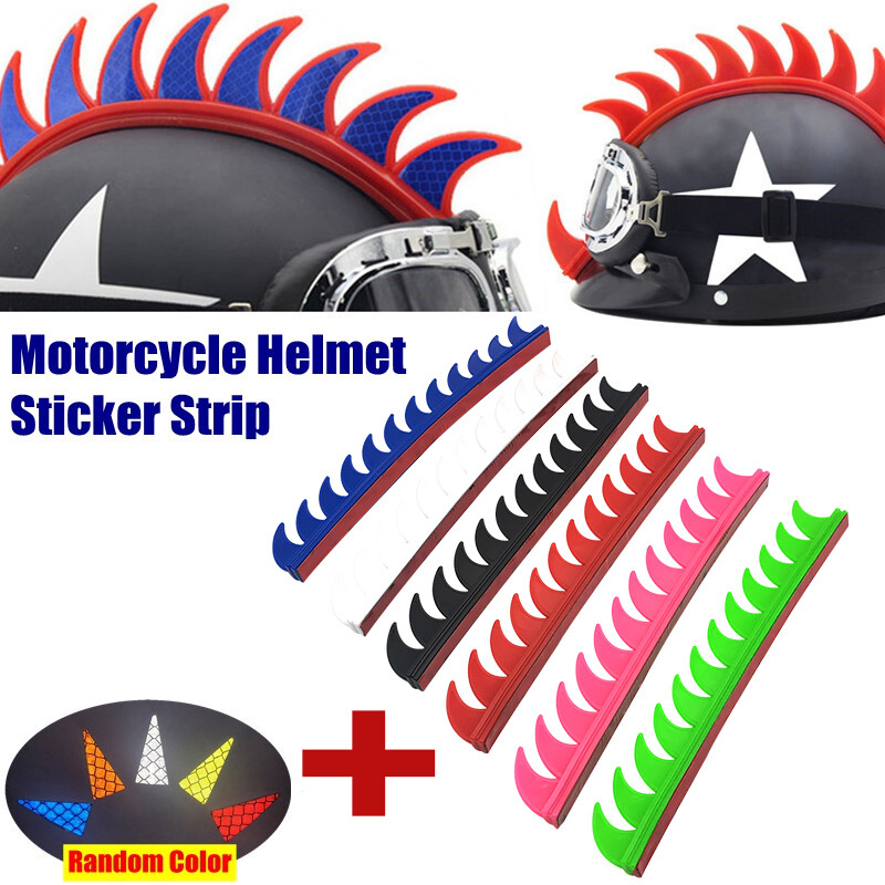Motorcycle Helmet Mohawk Spikes Rubber Sticker Decal + Reflective 3M Stick