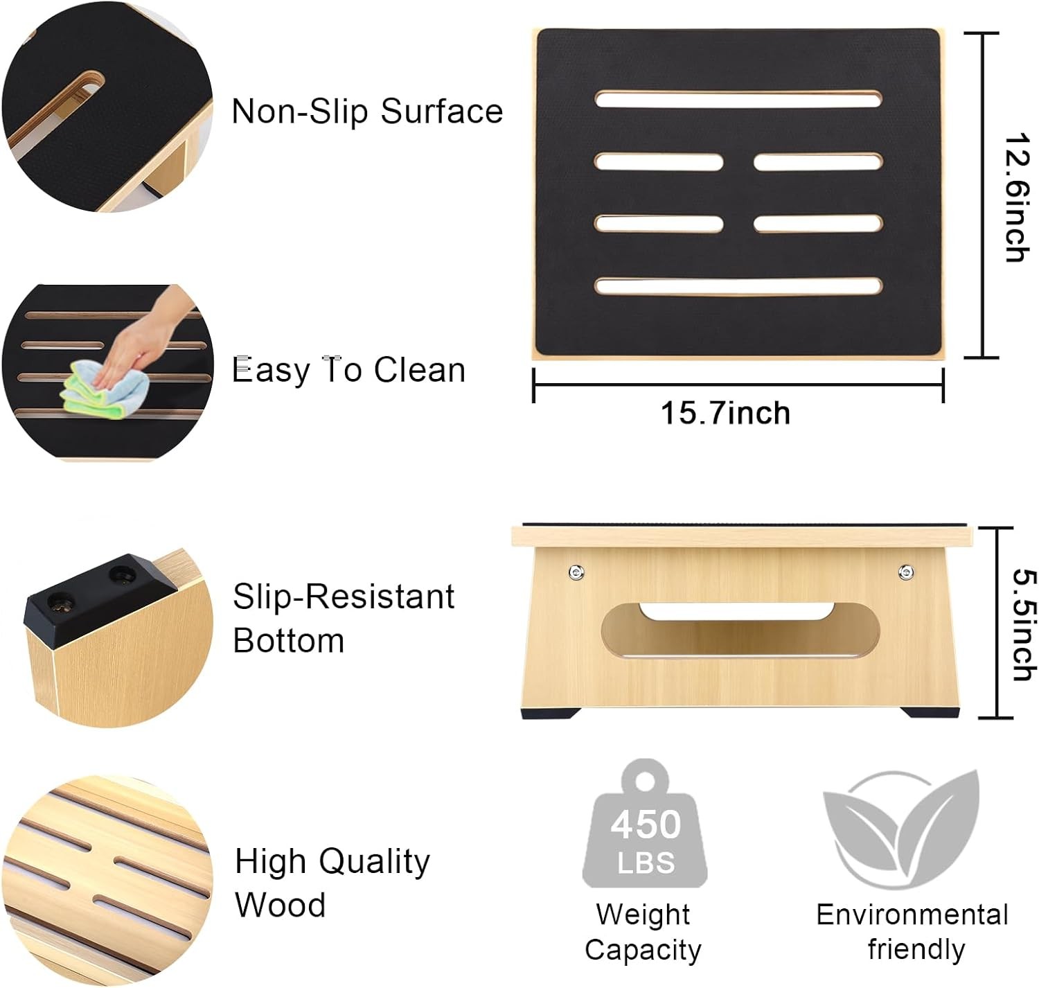 One Step Stool for Adults Seniors with Non-Slip Rubber 5.5inch, Natural