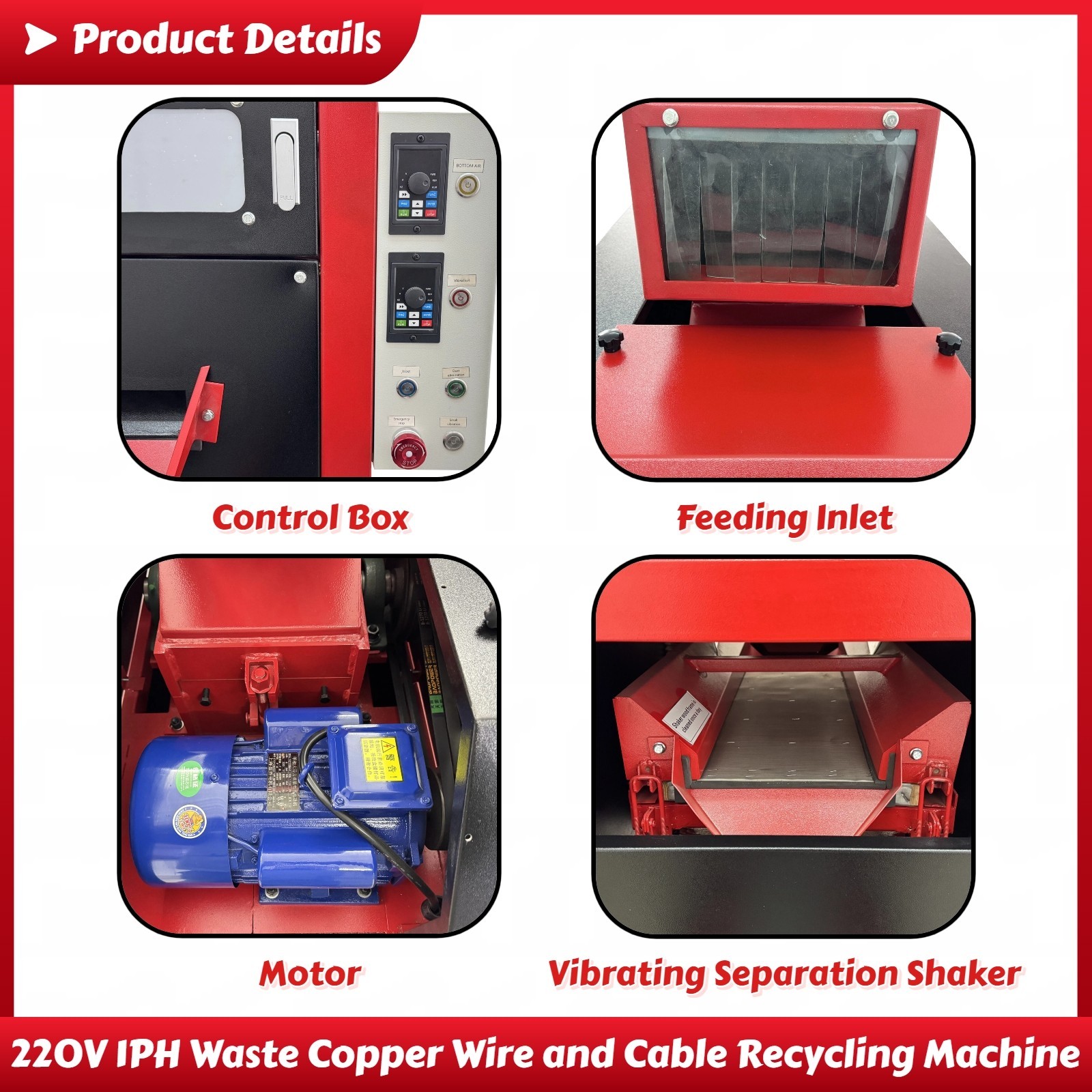 220V 1PH Copper Wire Granulator Waste Copper Wire and Cable Recycling Machine