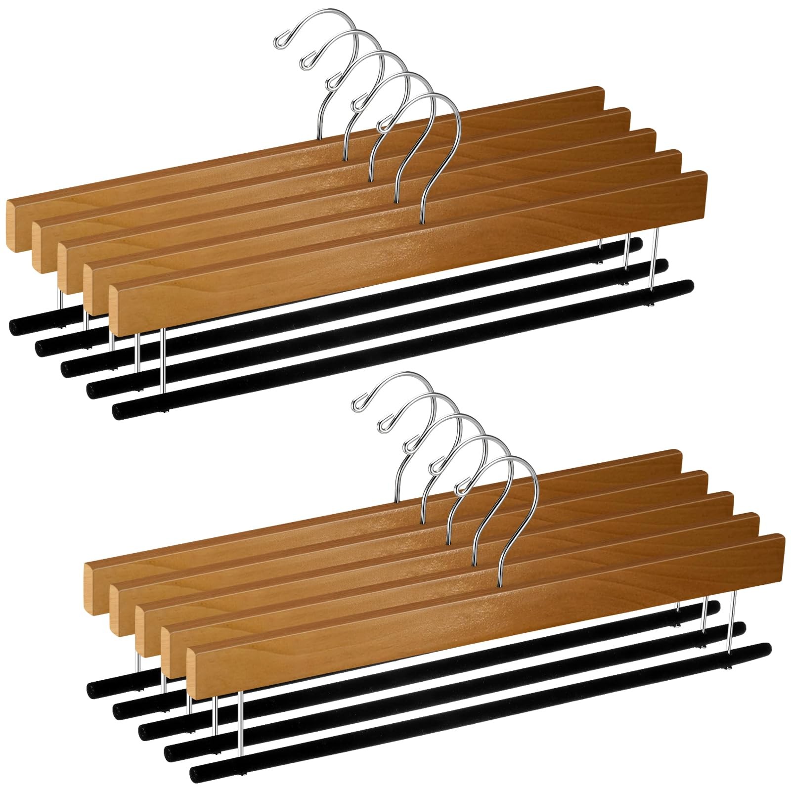 Chunful 10 Pack Wooden Velvet Pants Hangers - 16 Inch Non Slip Wood Pants Hanger