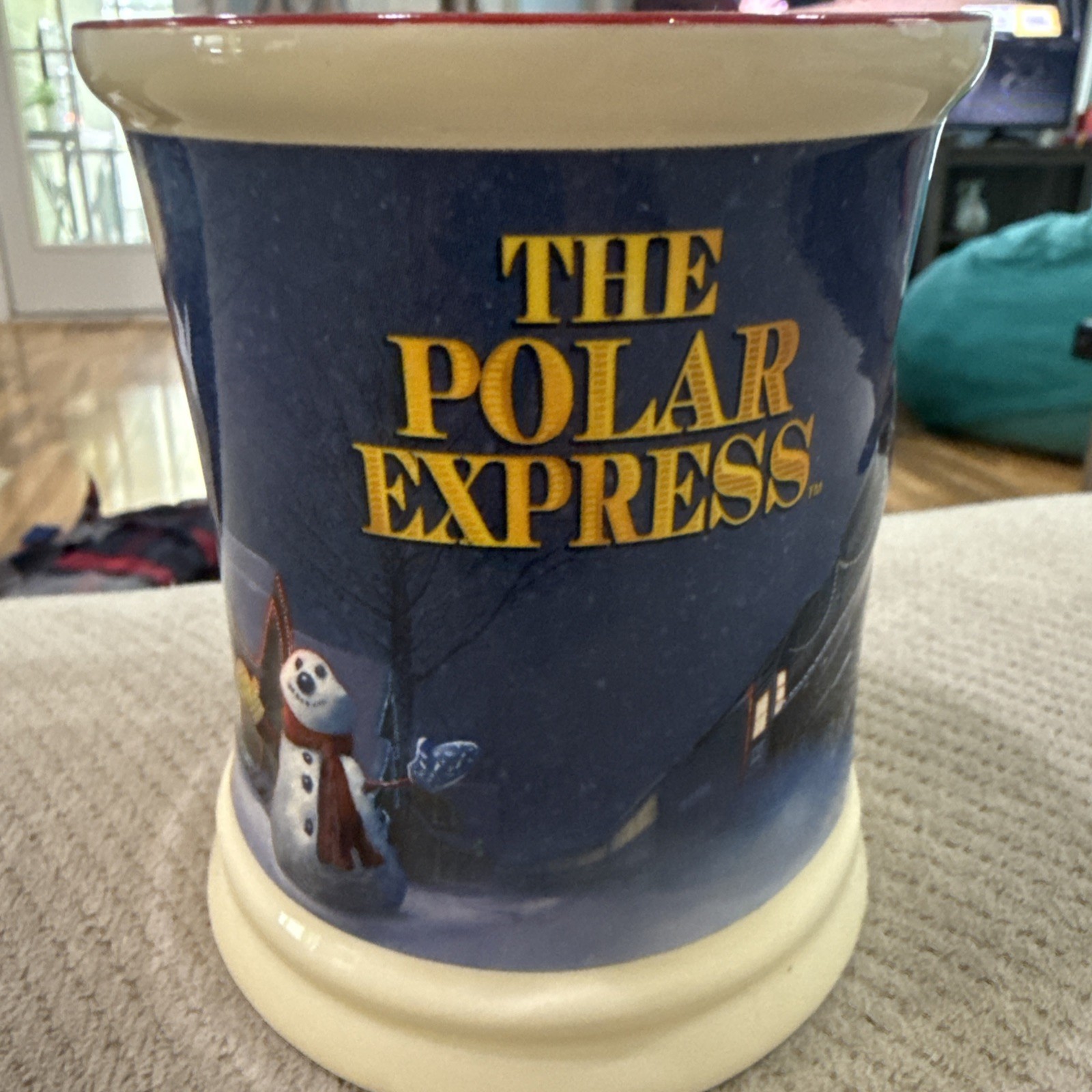 Warner Bros Polar Express Ceramic Coffee Mug Embossed Ticket Version Red Rim
