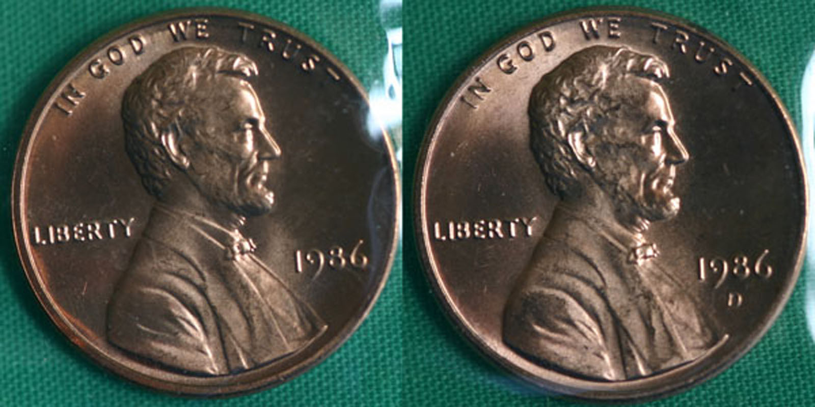 1986 P and D Lincoln Cent 2-Coin from US Mint Set UNC Cello One Cent Penny Set