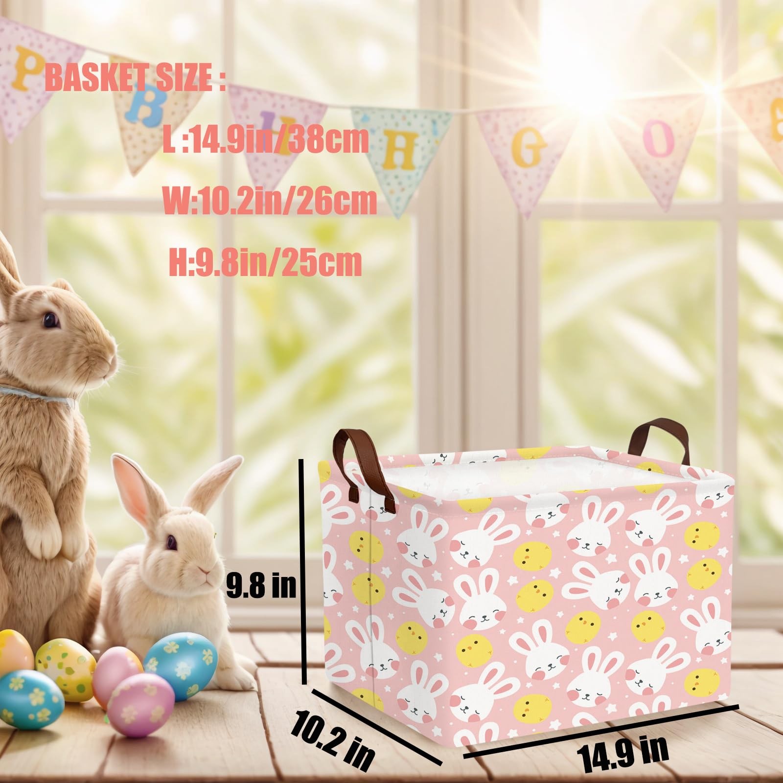 ASKETAM Large Cute Easter Basket for Kid Empty Gift Baby Rectangle Storage Bi...