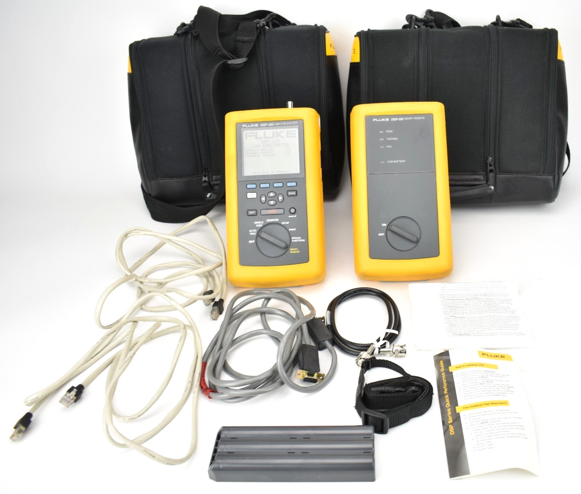 Fluke DSP-100 LAN CableMeter Kit w/ DSP-SR Smart Remote Cases Battery Cables