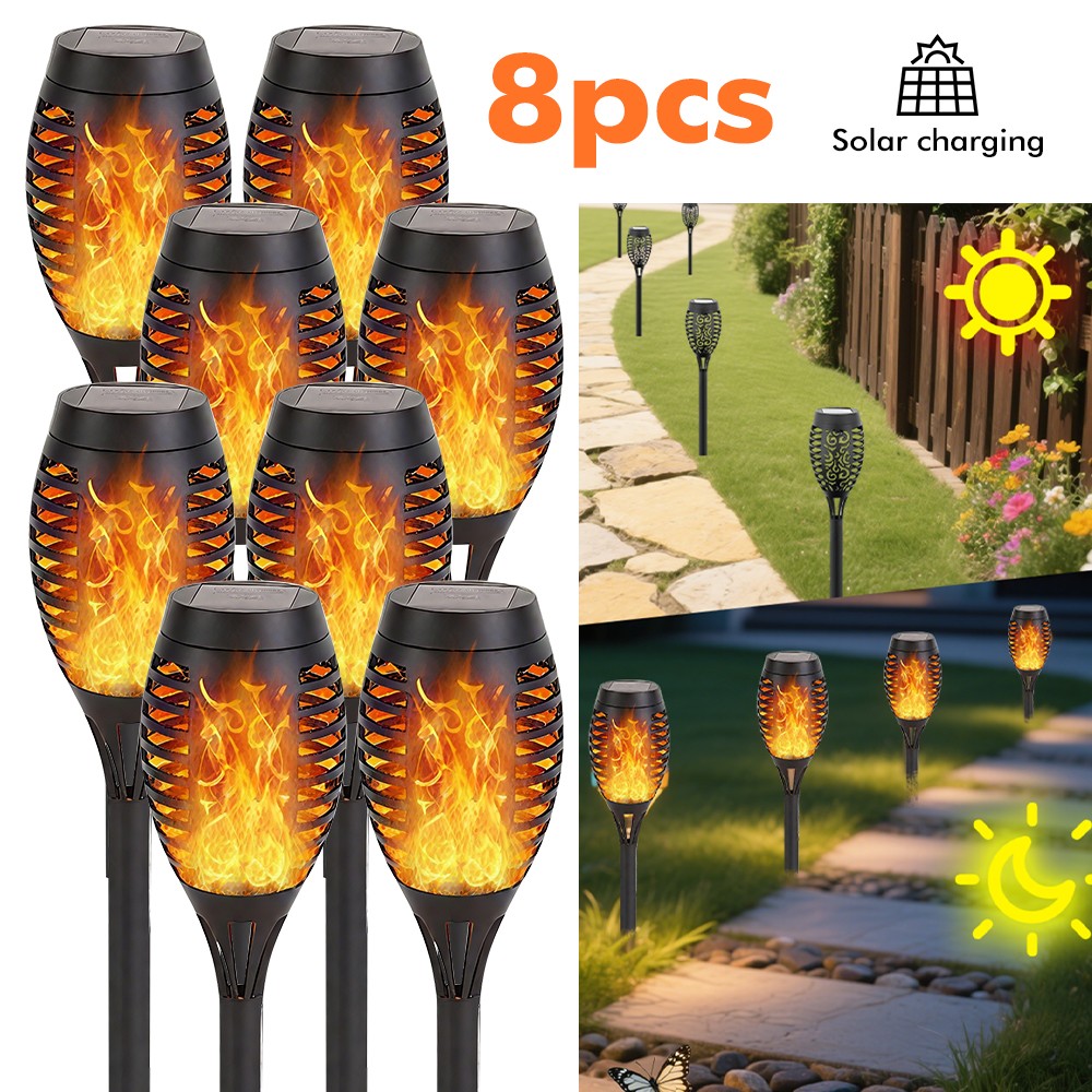 4/8Pack Solar Lights Torches with Flickering Flame for Your Yard, Patio, Pathway