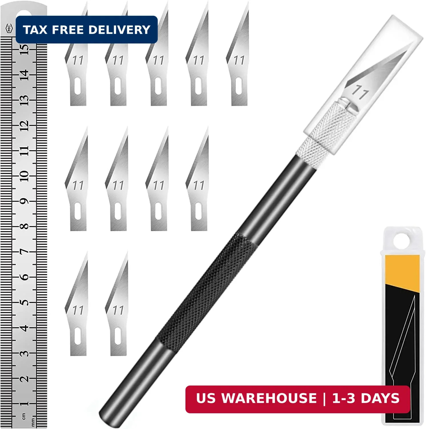 DIYSELF Precision Hobby Knife with 10 Extra #11 Blades, 6-Inch Metal Ruler | Exa