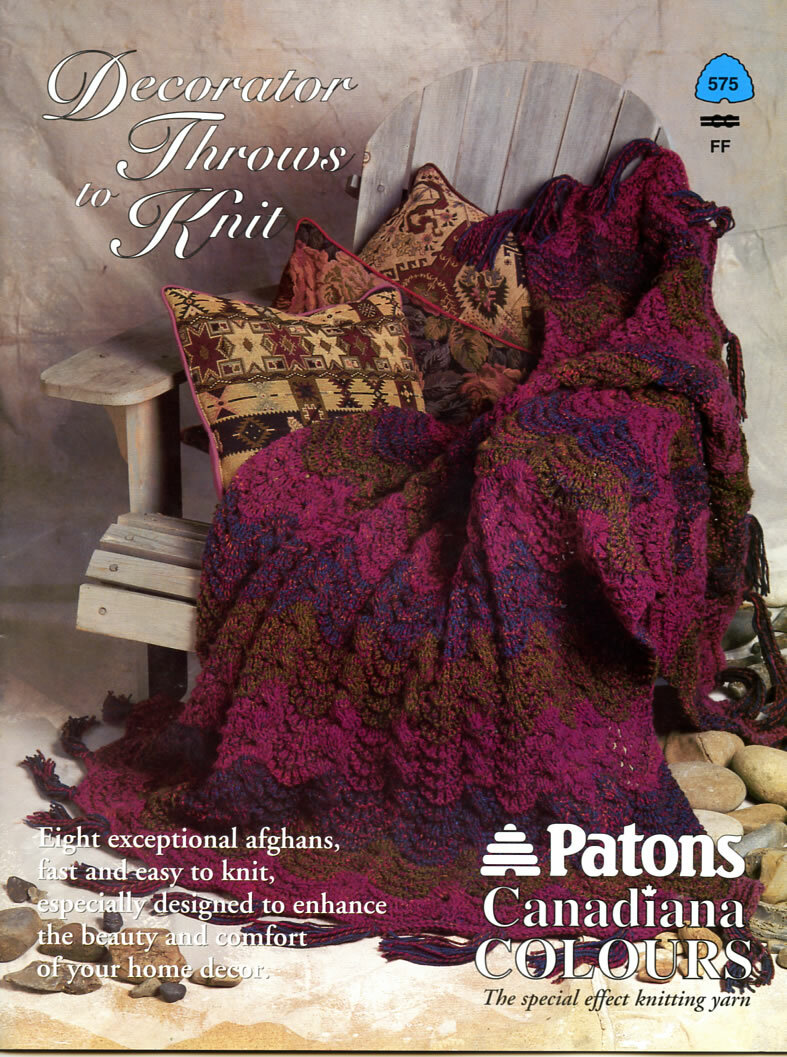Patons "Decorator Throws to Knit" Afghan/throw pattern book 575FF NOS