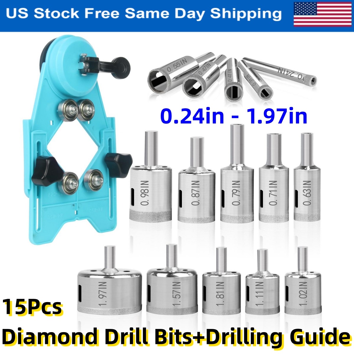 6-50mm Diamond Drill Bit Tile Hole Saw Set with Drilling Guide for Glass Ceramic