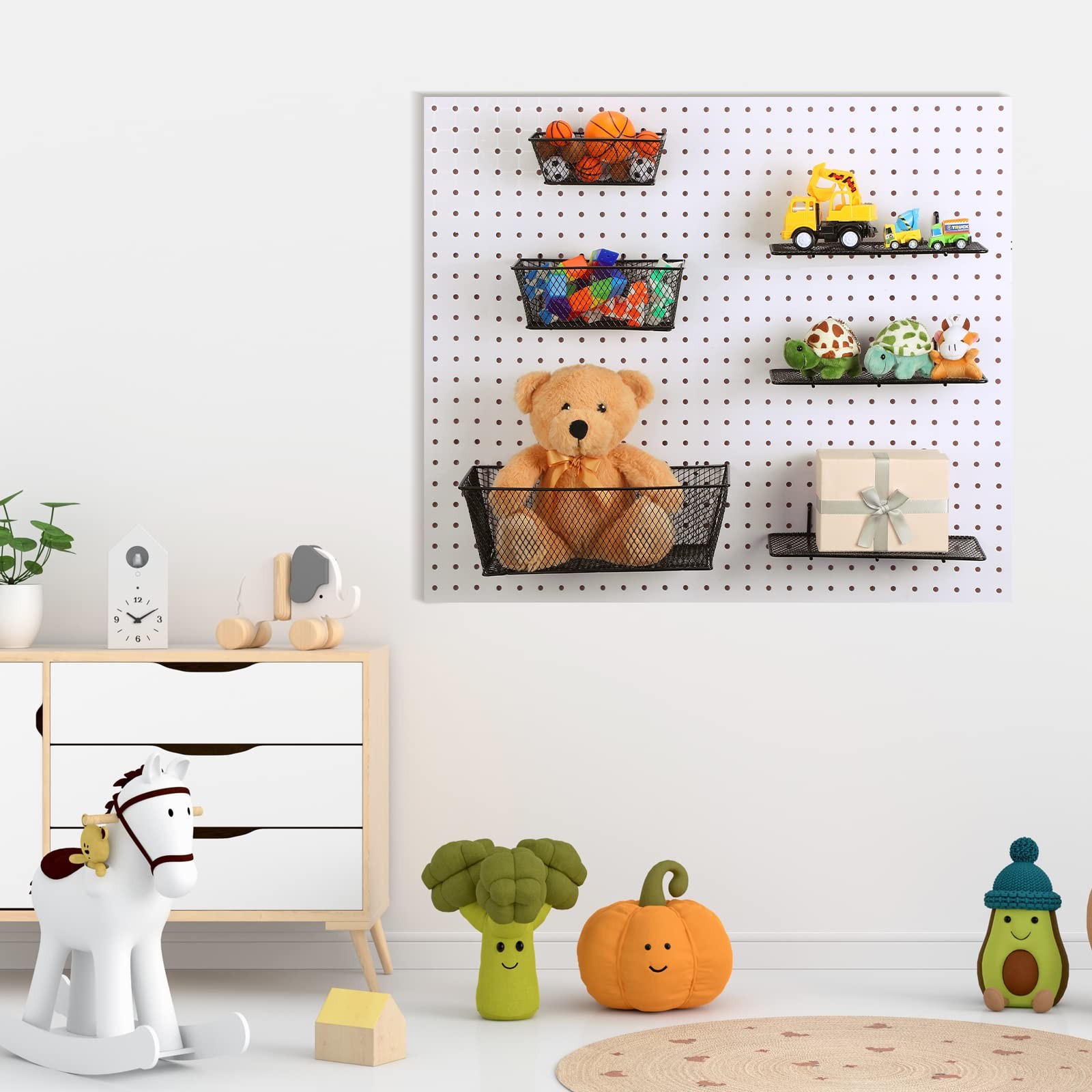 6 Pieces Pegboard Baskets Wall Mount Wire Peg Board Baskets 3 Sizes Pegboard ...